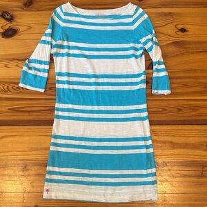 EUC Lilly Pulitzer Blue and White Striped Long Sleeve Dress size XS 100% cotton